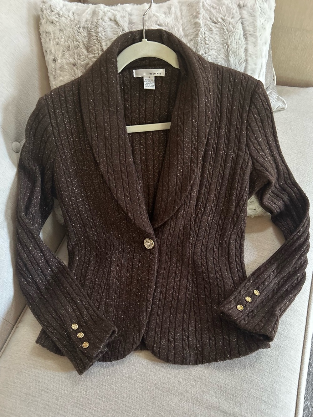 WD.NY Cable Knit Cardigan Brown Size Small